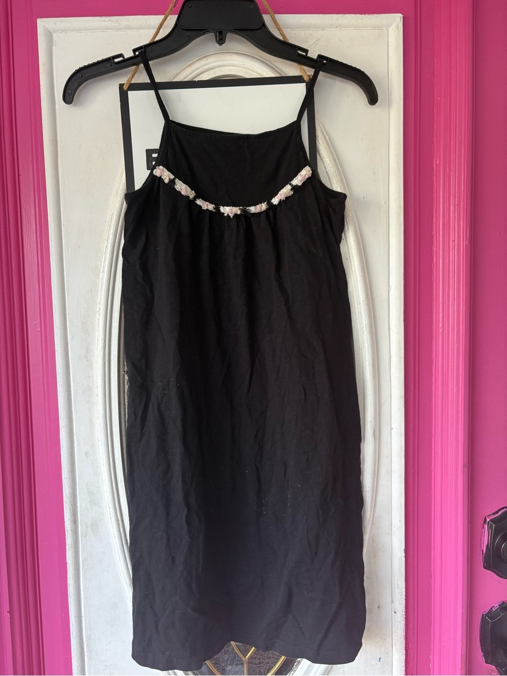 Old Navy Black Spaghetti Strap Dress with Pink Floral Trim
